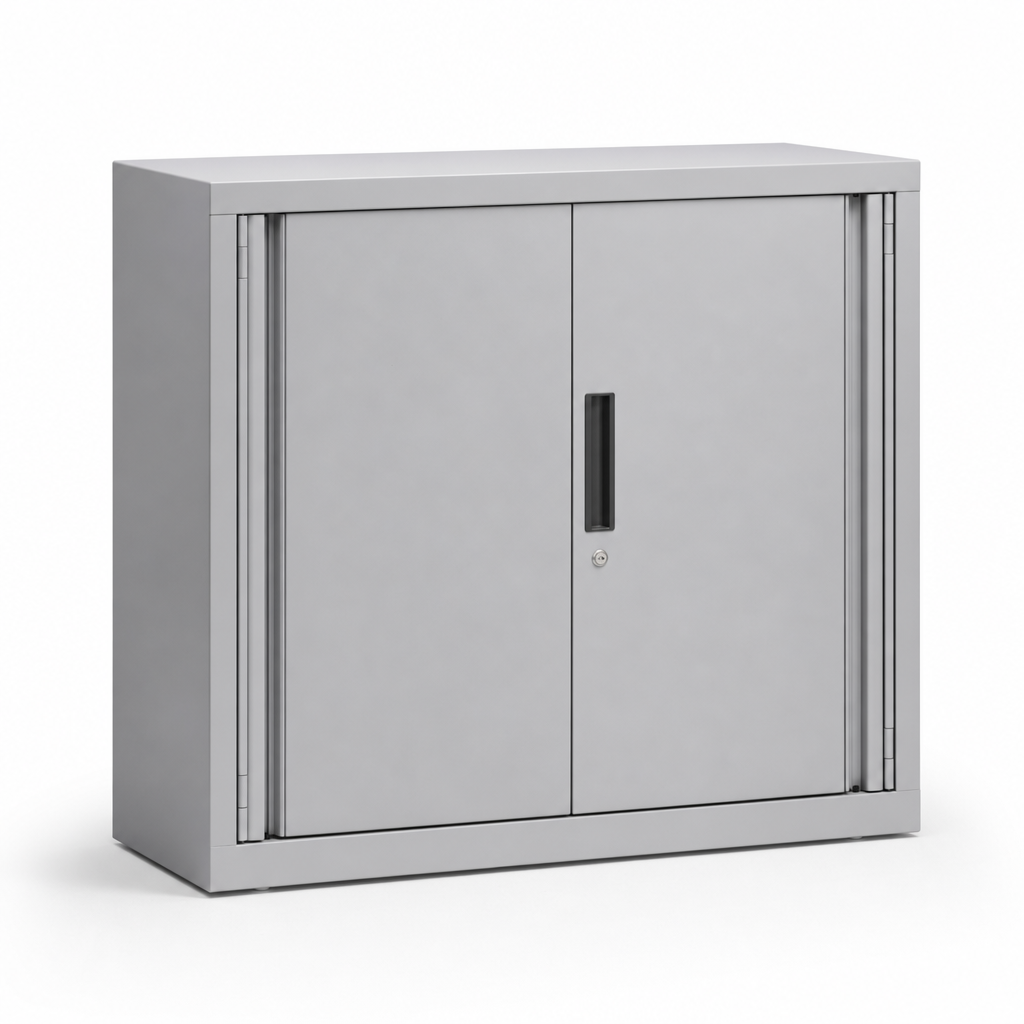 Low Steel Cabinet with 2 Space-Saving Bifold Doors
