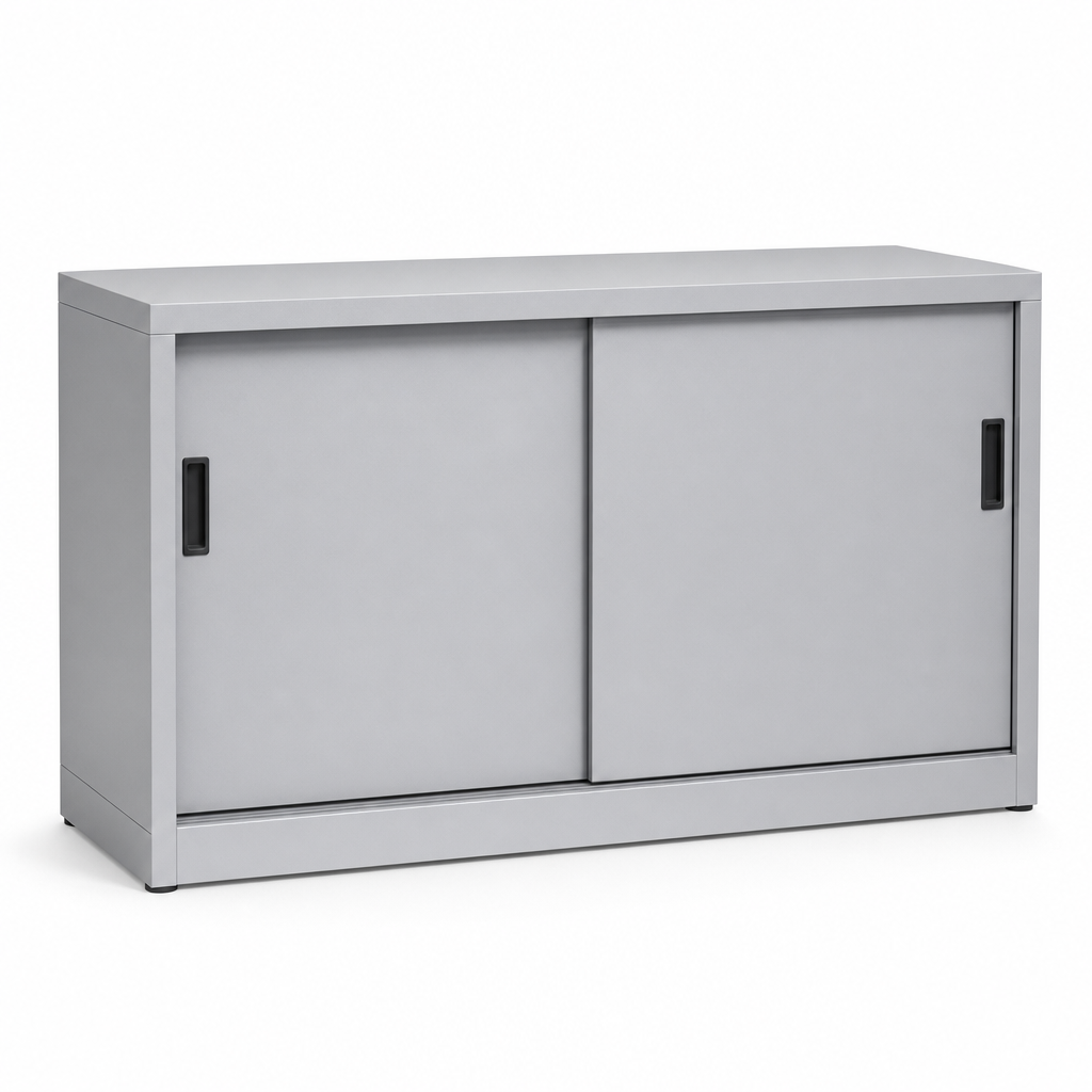 Low Steel Cabinet with Sliding Doors 1500mm Wide