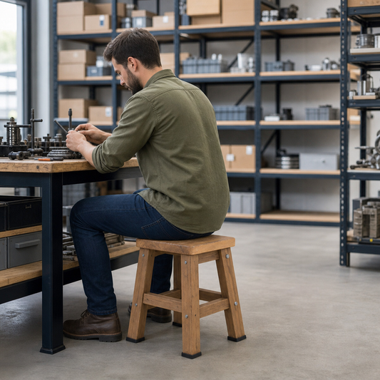 Low Wooden Workshop Stool with Fixed Feet