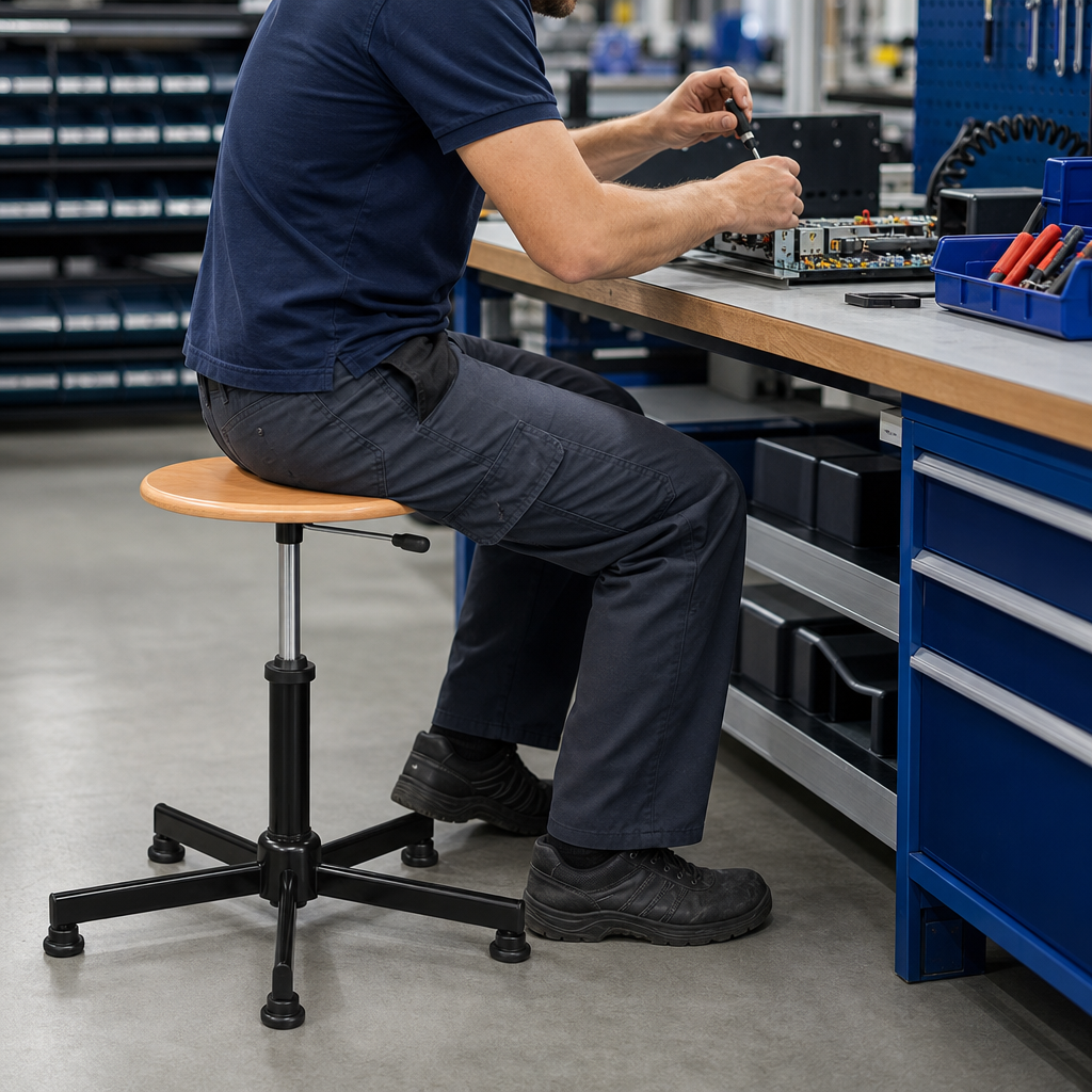 Low Wooden Workshop Stool with Fixed Feet