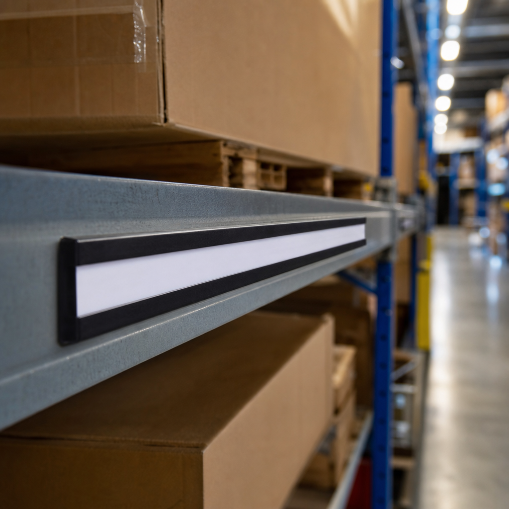 Magnetic Label Holder Strips for Warehouse Shelving – 1m