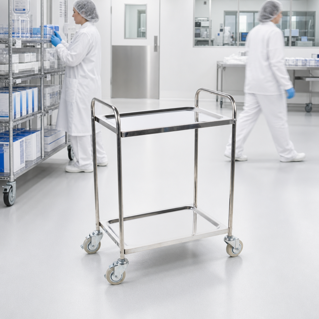 Medical Stainless Steel Trolley with 2 Shelves 100kg Capacity
