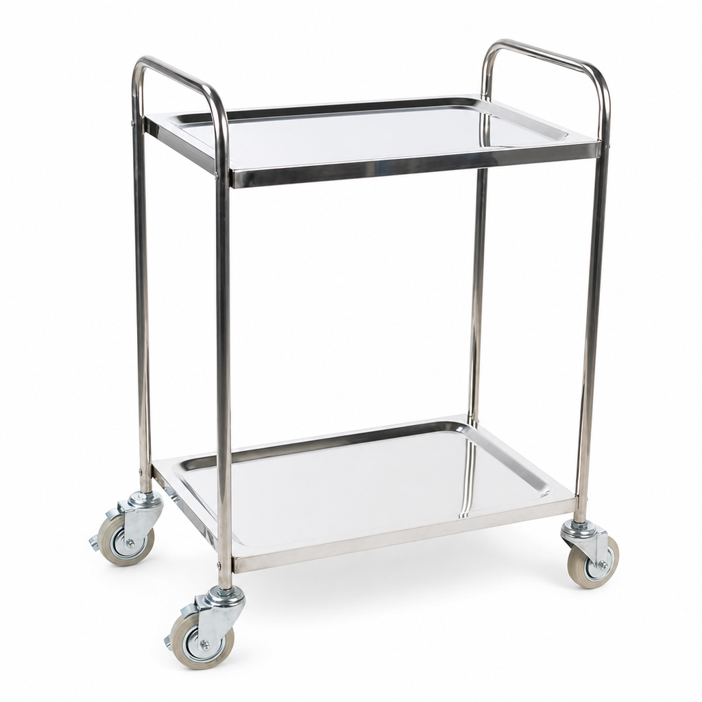 Medical Stainless Steel Trolley with 2 Shelves 100kg Capacity