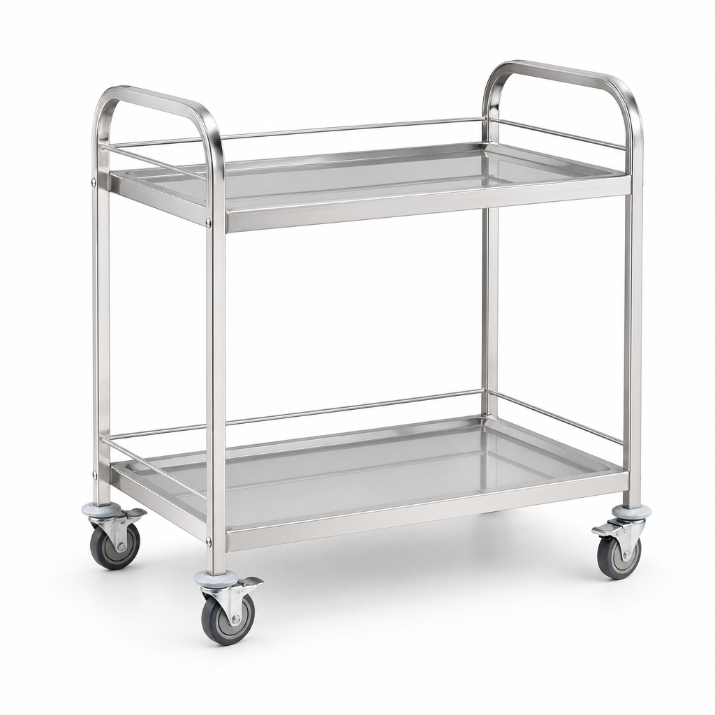 Medical Stainless Steel Trolley with 2 Shelves 100kg Capacity
