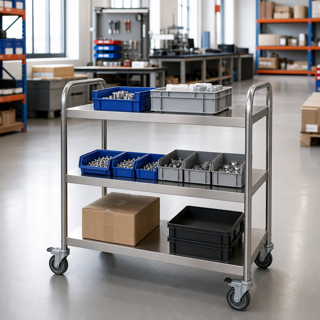 Medical Stainless Steel Trolley with 3 Shelves 100kg Capacity