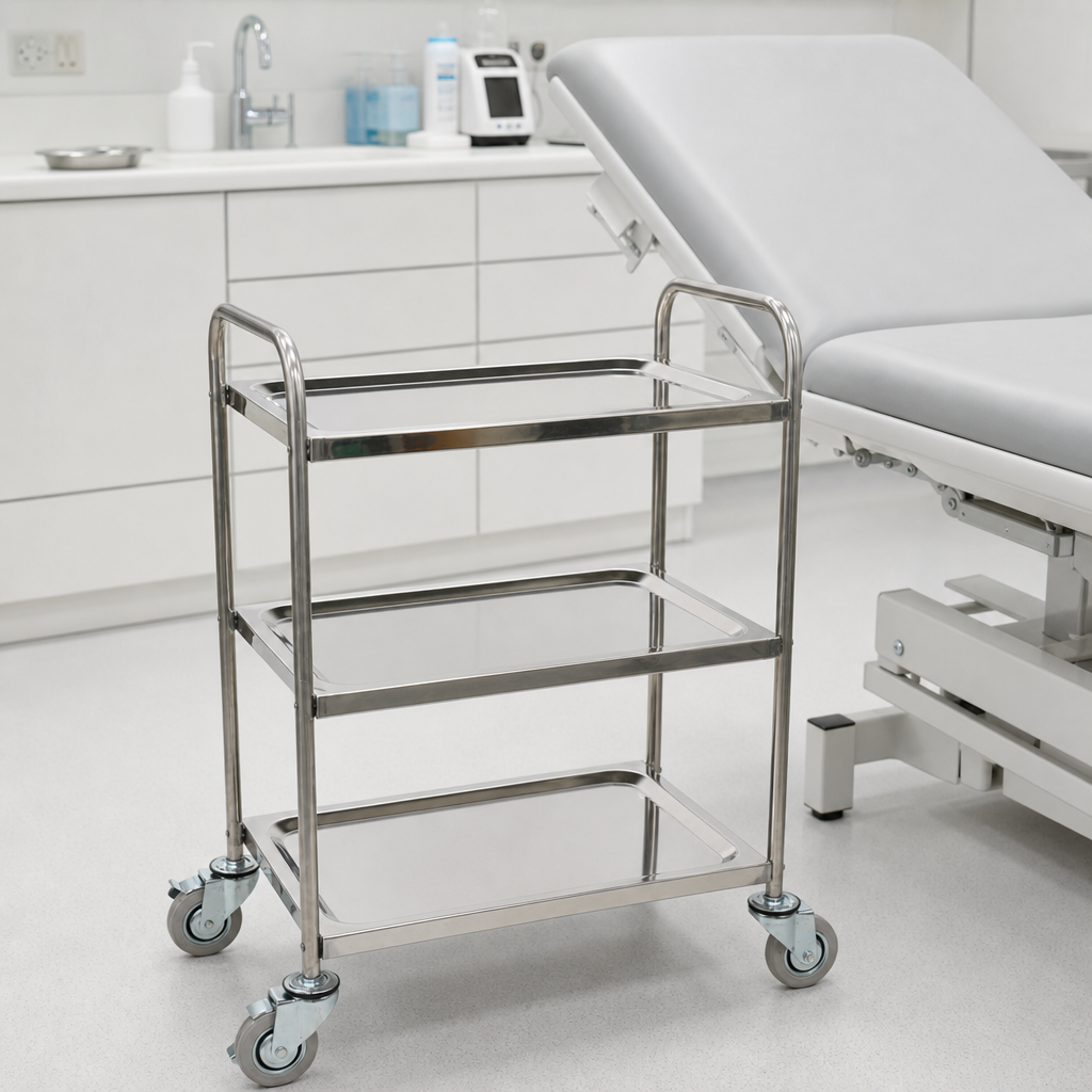 Medical Stainless Steel Trolley with 3 Shelves 100kg Capacity