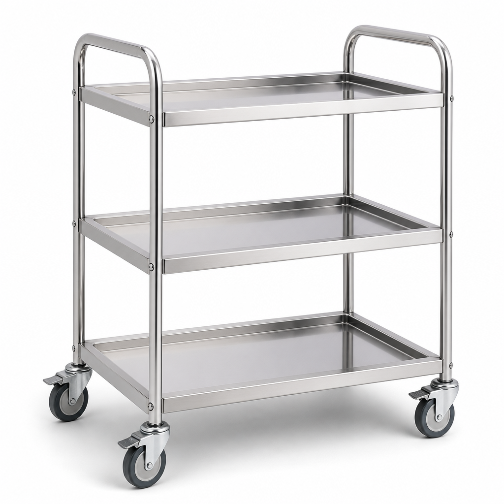 Medical Stainless Steel Trolley with 3 Shelves 100kg Capacity