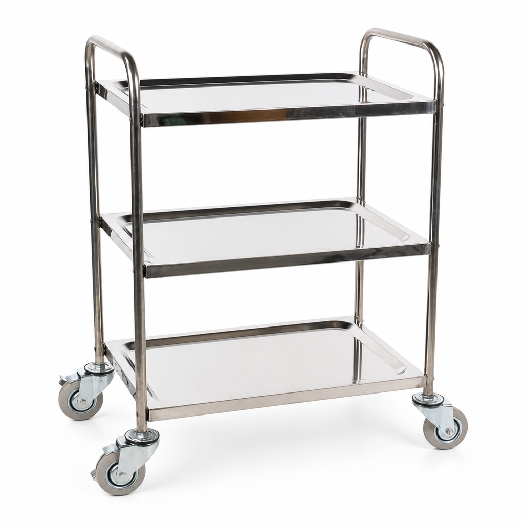 Medical Stainless Steel Trolley with 3 Shelves 100kg Capacity