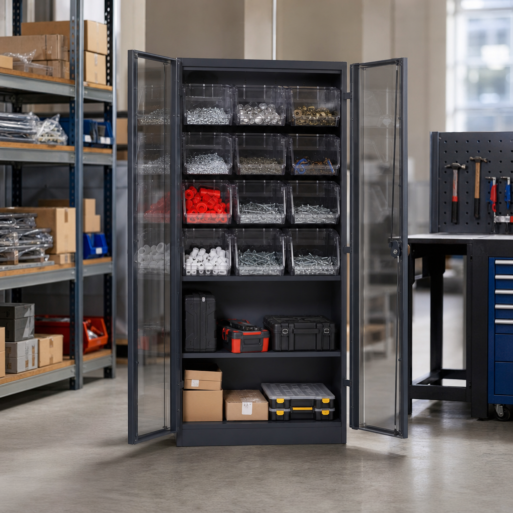 Medium Cupboard with Transparent Picking Bins and Doors