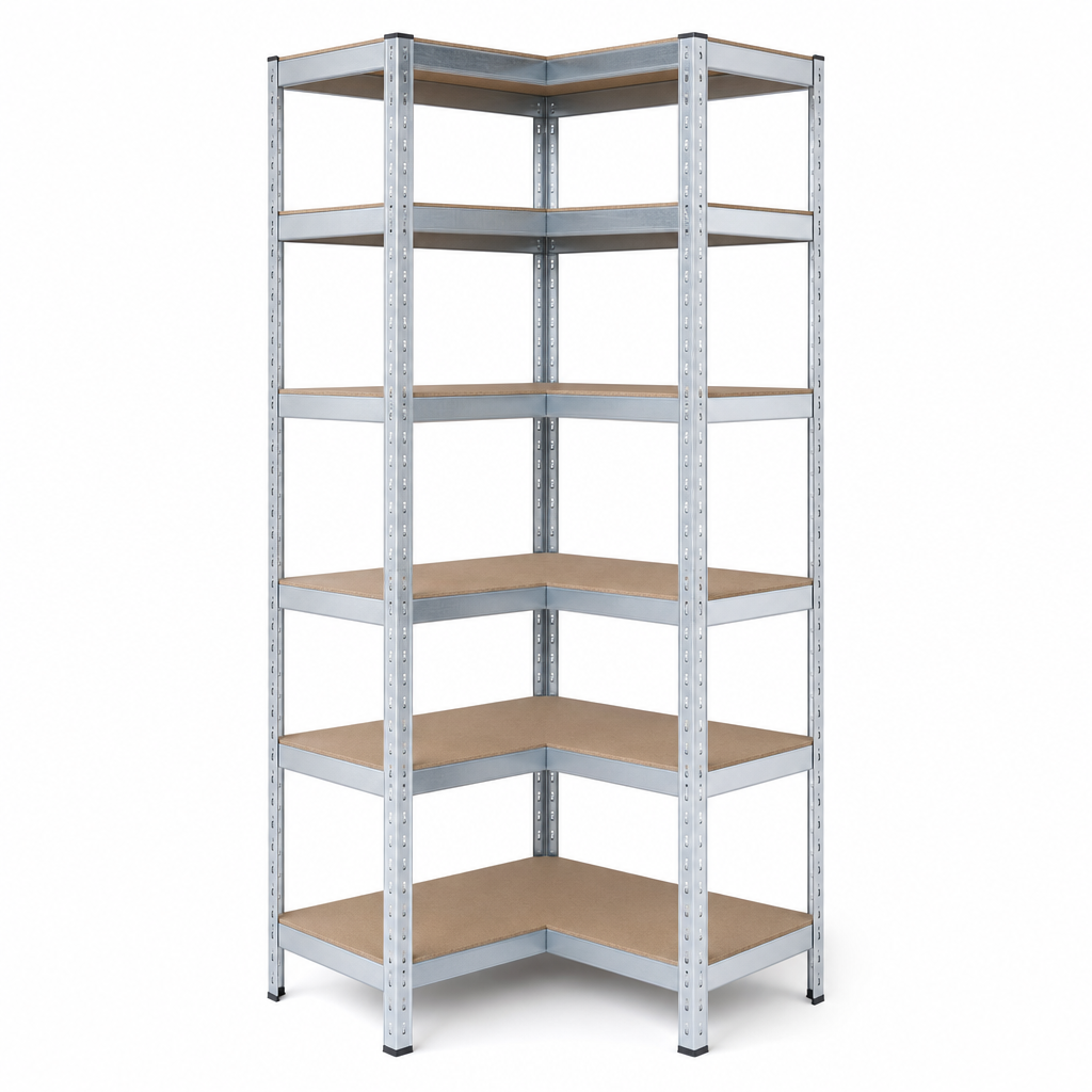 Medium Duty Corner Shelving Bay with 6 Chipboard Shelves