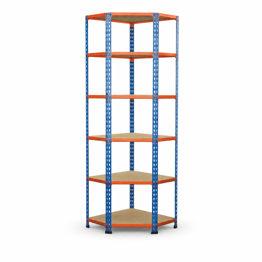 Medium Duty Corner Shelving Bay with 6 Chipboard Shelves