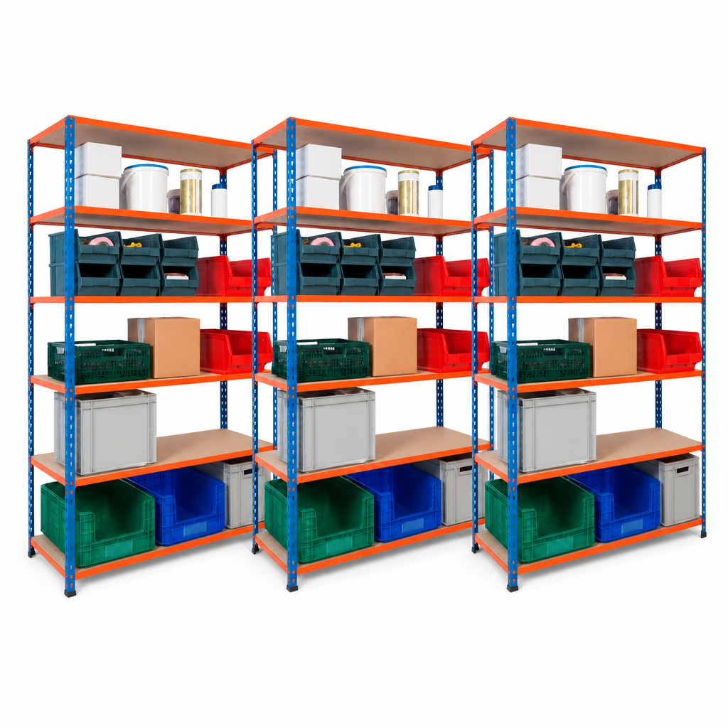 Medium Duty Shelving Bays with Chipboard Shelves, 3 Bay Set