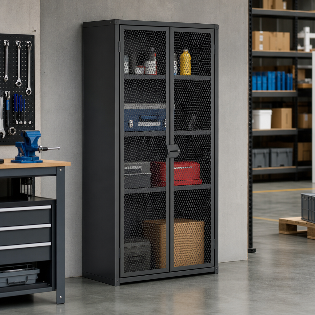 Mesh Door Cupboard with 3 Shelves 1830x915x457mm