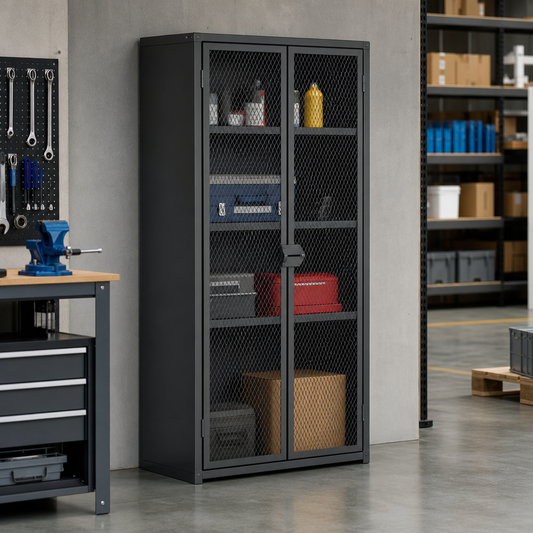 Mesh Door Cupboard with 3 Shelves 1830x915x457mm