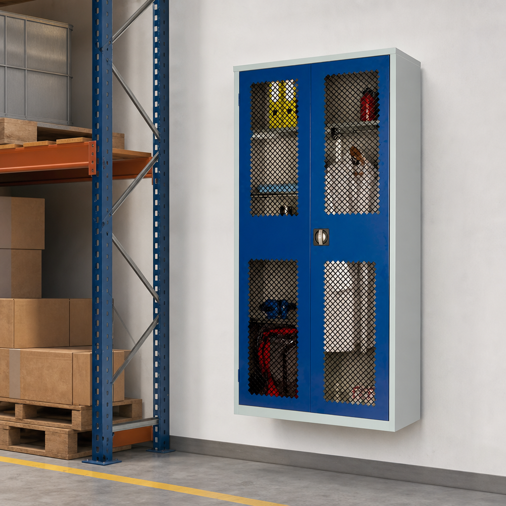 Mesh Door Steel Cabinet with Shelves and Hanging Rail
