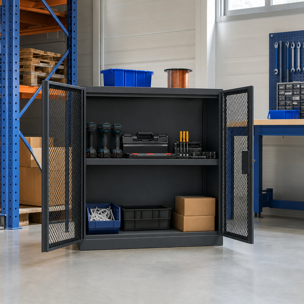 Mesh Door Steel Cupboard with 1 Shelf 1000h x 915w x 457d mm