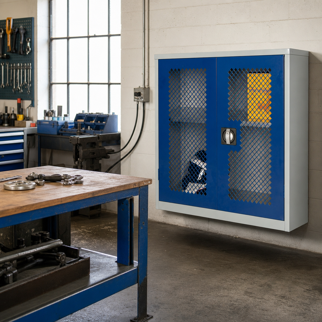 Mesh Door Steel Cupboard with 1 Shelf 1000h x 915w x 457d mm