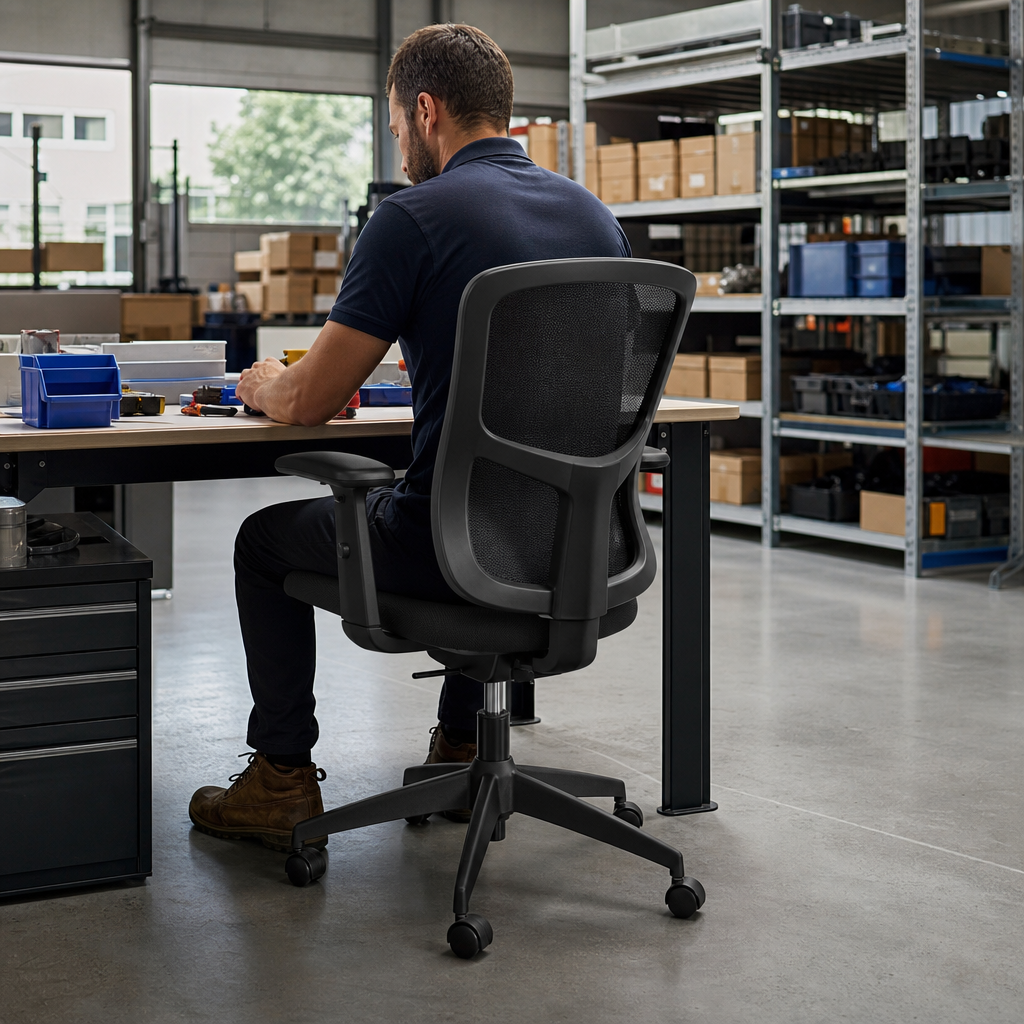 Mesh Office Chair with Armrests and Roller Base
