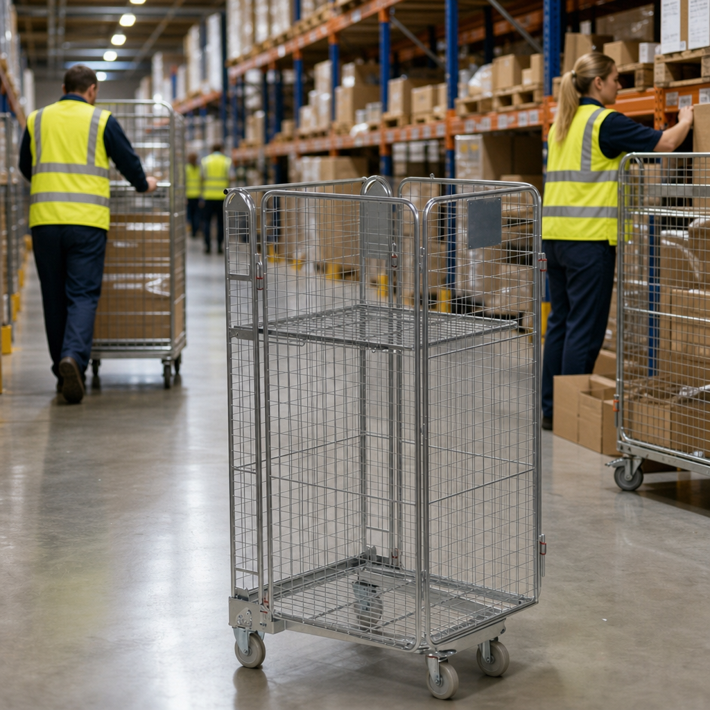 Mesh Sided Roll Cage Pallet for Warehouses