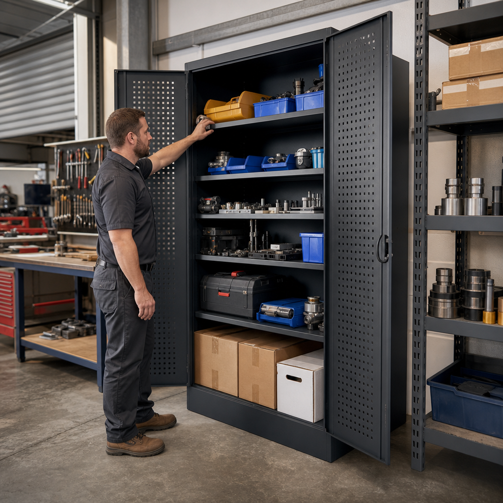 Metal CNC Tool Cabinet with Perforated Storage Door