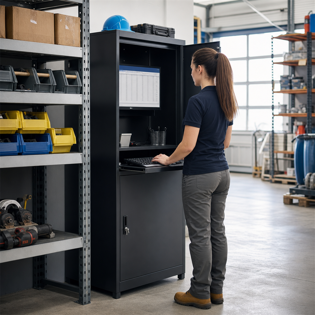 Metal Computer Storage Workstation with Lockable Door