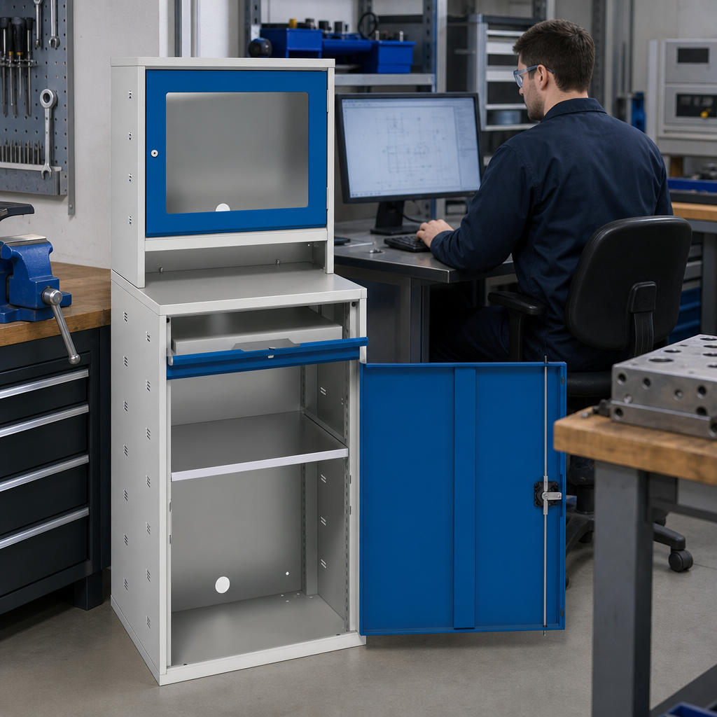 Metal Computer Storage Workstation with Lockable Door