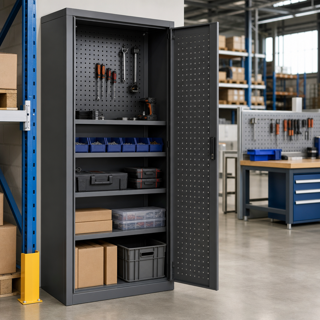 Metal Document Station Cupboard with Perforated Panel 2000x1050x550mm