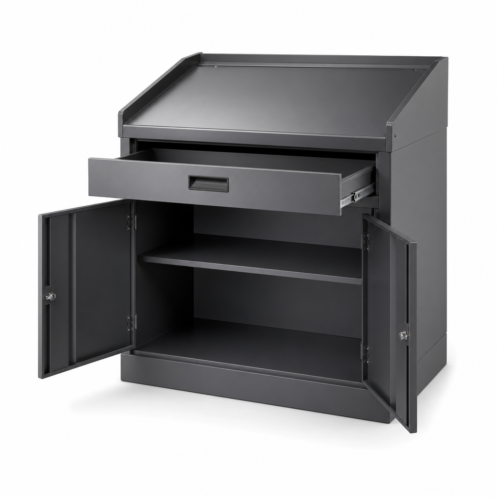 Metal Lectern Cabinet with Drawer and Shelves 1130 x 1050mm