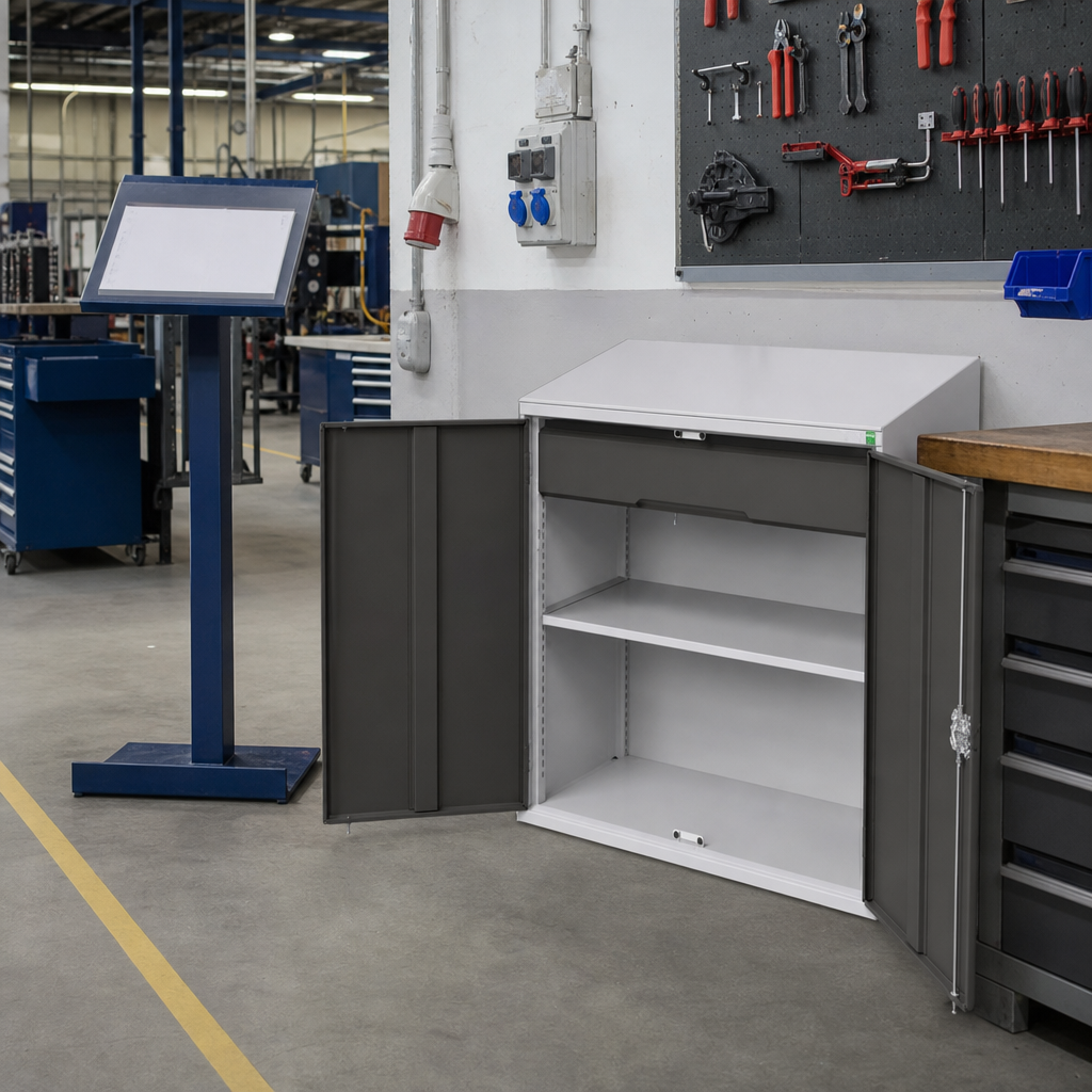 Metal Lectern Cabinet with Shelf and Drawer 1130 x 1050mm
