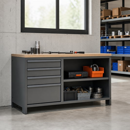 Metal Low Workshop Cabinet with Shelves and Drawers