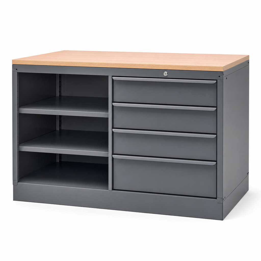 Metal Low Workshop Cabinet with Shelves and Drawers
