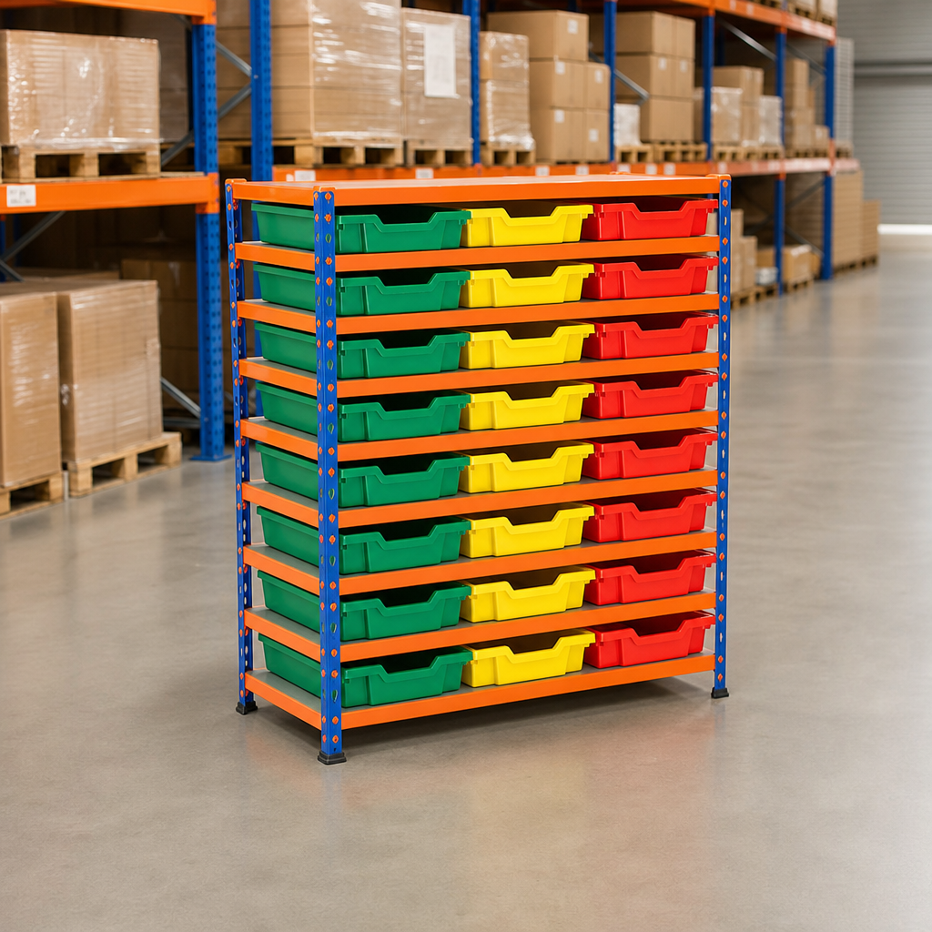 Metal Shelving Bay with 24 Shallow Storage Trays 990h x 1020w