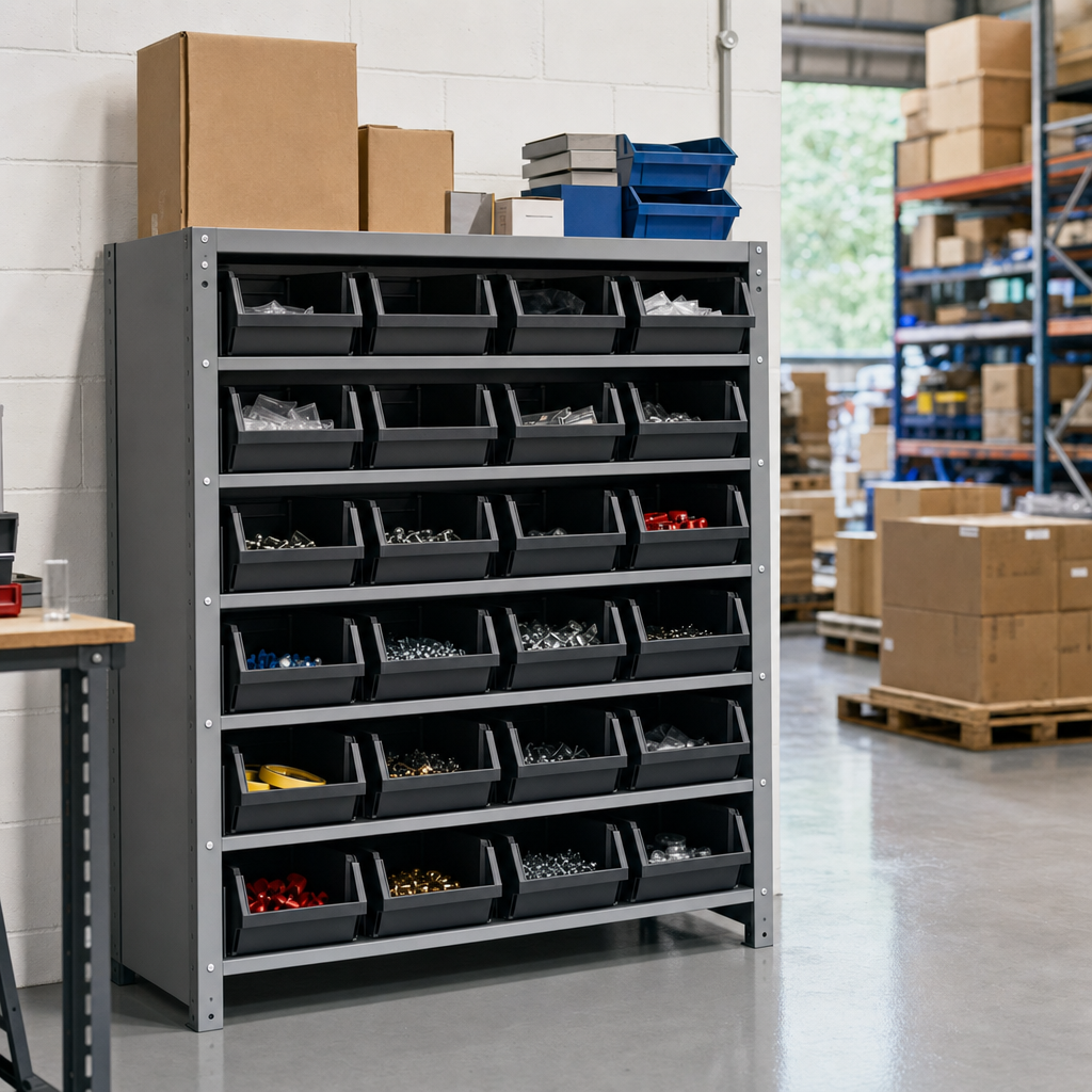 Metal Shelving Bay with 24 Shallow Storage Trays 990h x 1020w