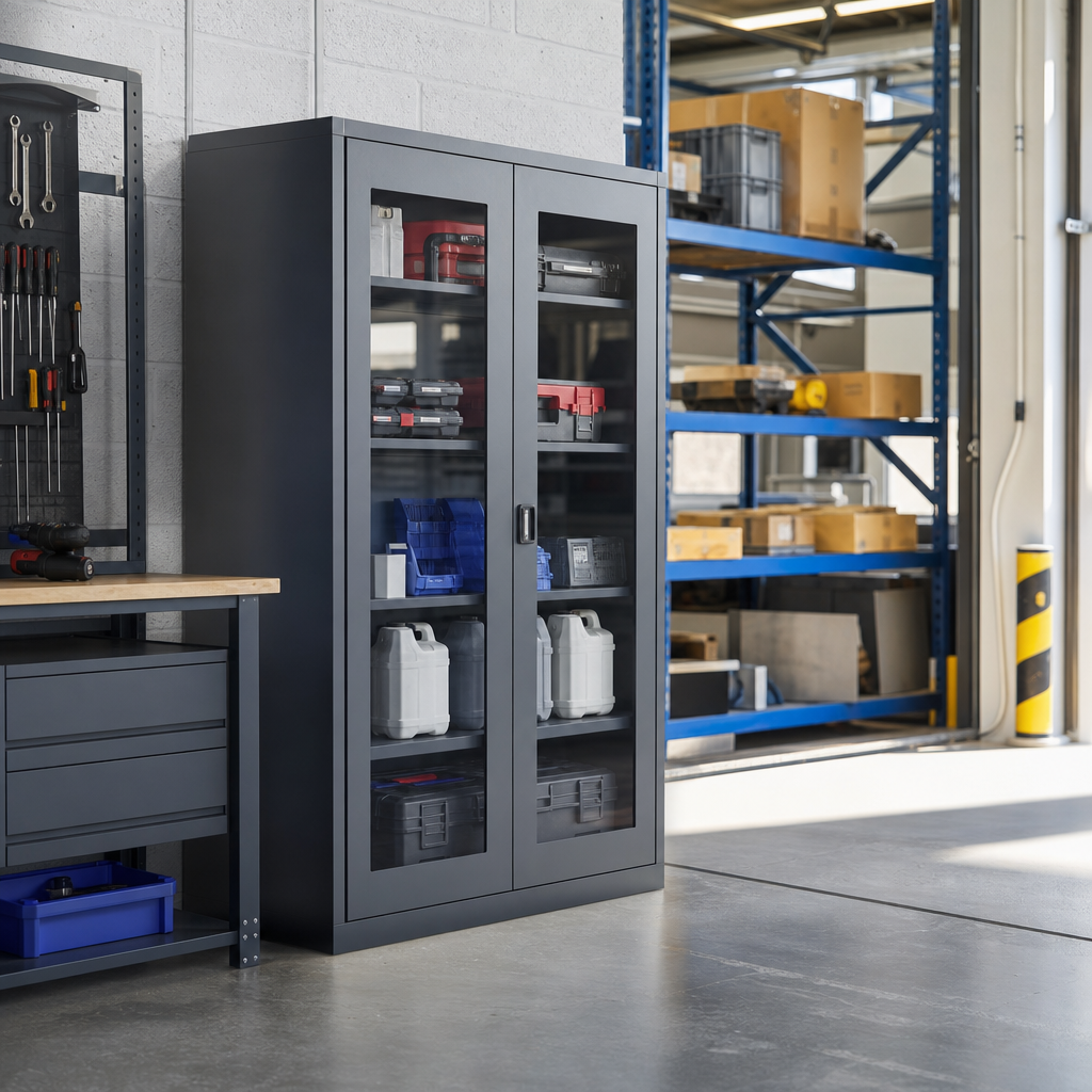 Metal Storage Cabinet with Vision Doors 1600 x 1050 mm