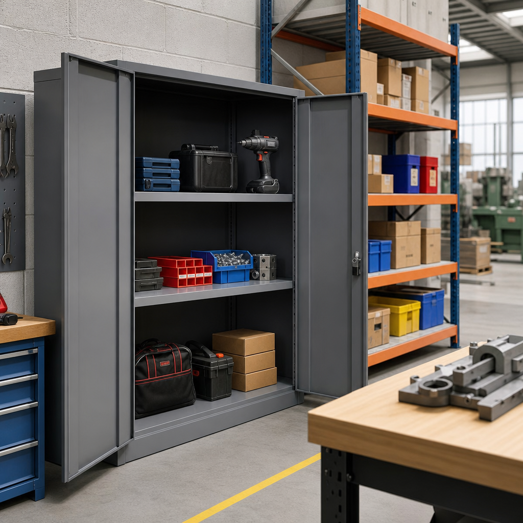Metal Storage Cupboard with 2 Shelves 1000x800mm