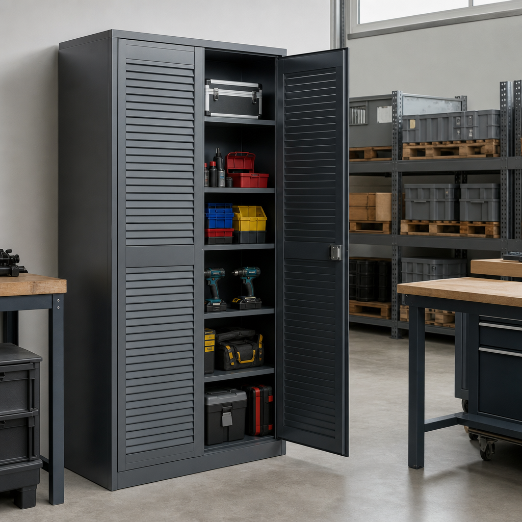 Metal Storage Cupboard with Louvre Doors 2000x1050x650mm