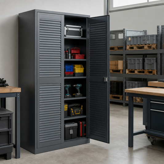 Metal Storage Cupboard with Louvre Doors 2000x1050x650mm