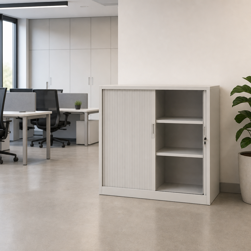 Metal Tambour Door Cupboard with 2 Shelves 1050 x 1200mm