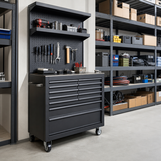 Metal Tool Cabinet with Multi-Drawer Layout and Shelf 1000x525mm