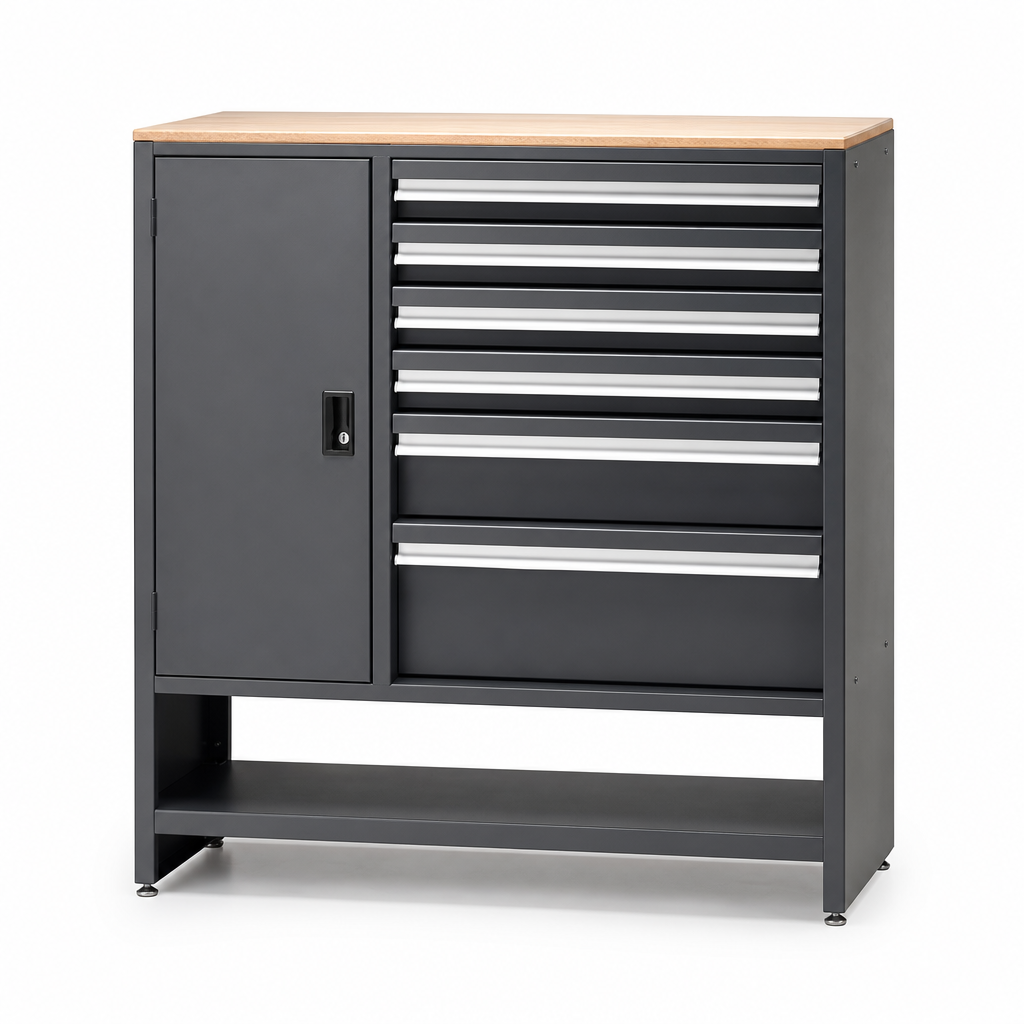 Metal Tool Cabinet with Multi-Drawer Layout and Shelf 1000x525mm
