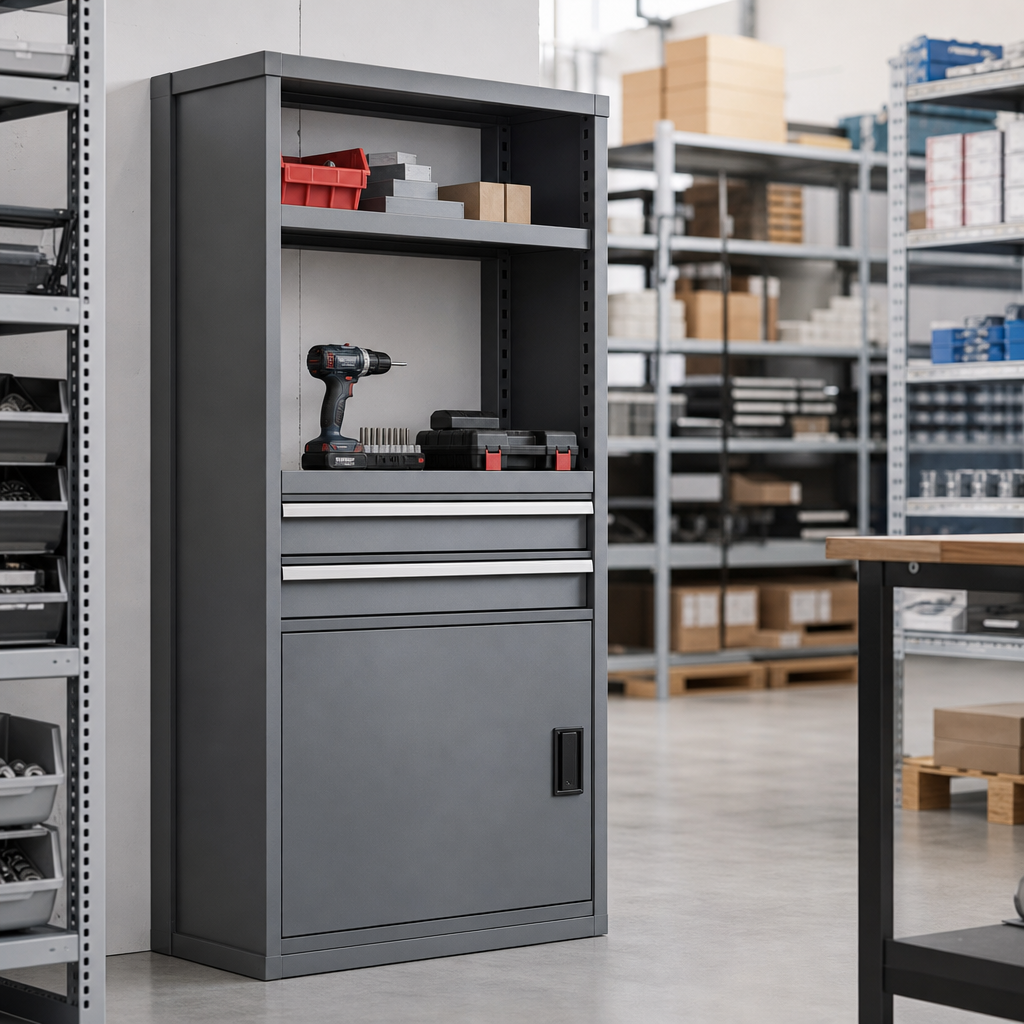 Metal Tool Cabinet with Shelf and 2 Drawers 800x525mm