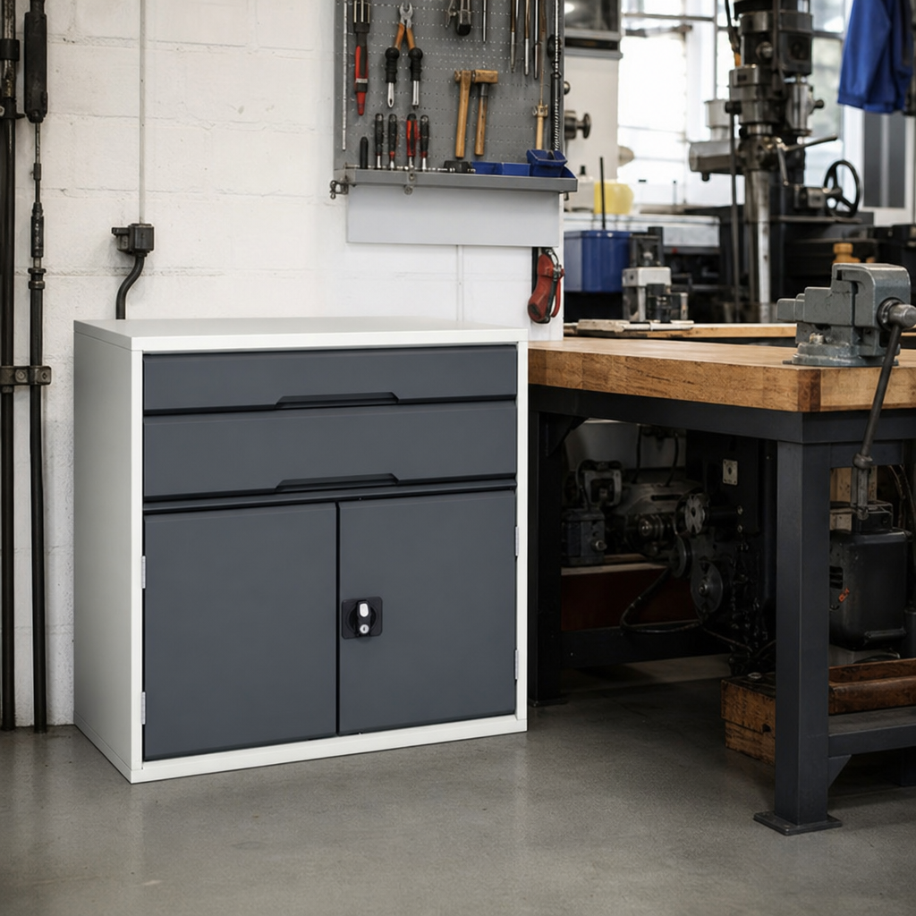 Metal Tool Cabinet with Shelf and 2 Drawers 900x800mm