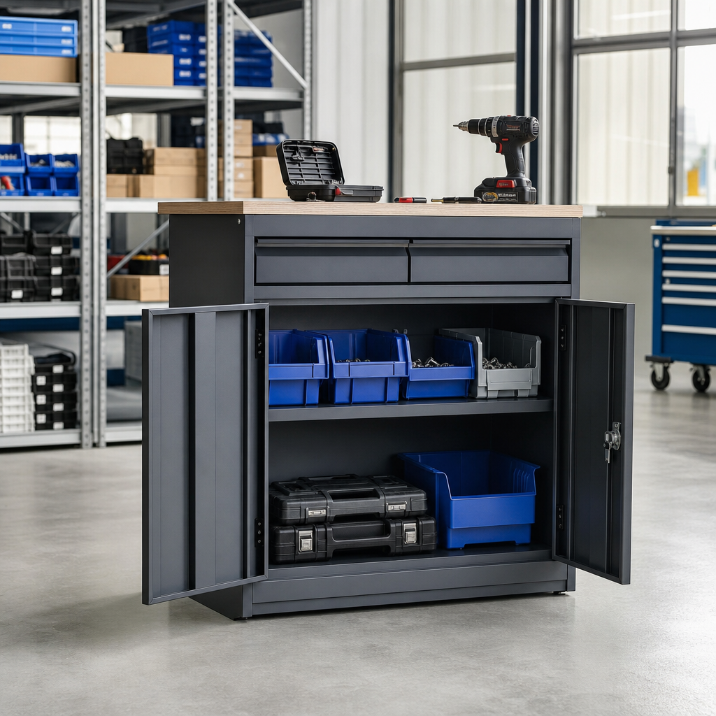 Metal Tool Cabinet with Shelf and 2 Drawers 900x800mm