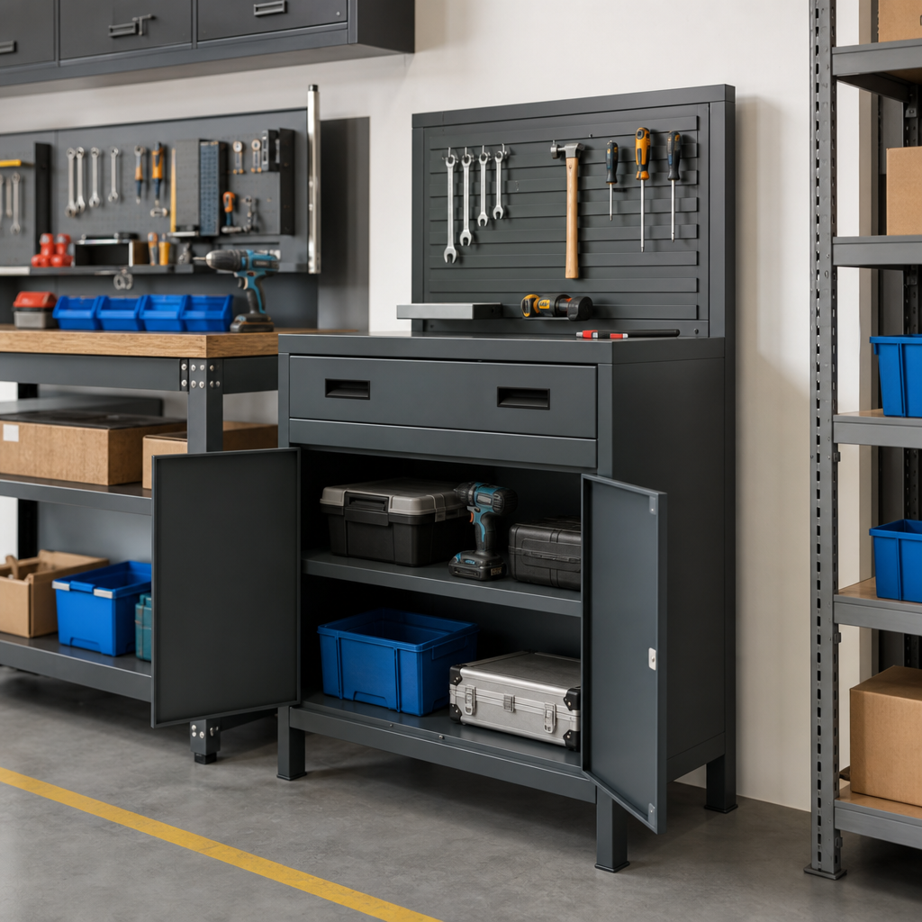 Metal Tool Cupboard on Feet with 2 Drawer Cabinet 1020mm High