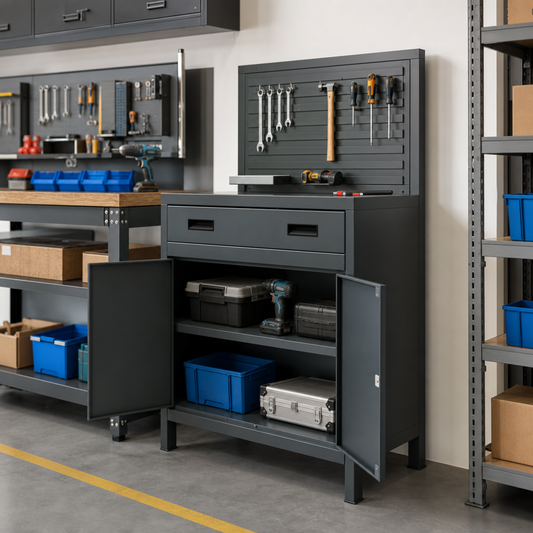 Metal Tool Cupboard on Feet with 2 Drawer Cabinet 1020mm High