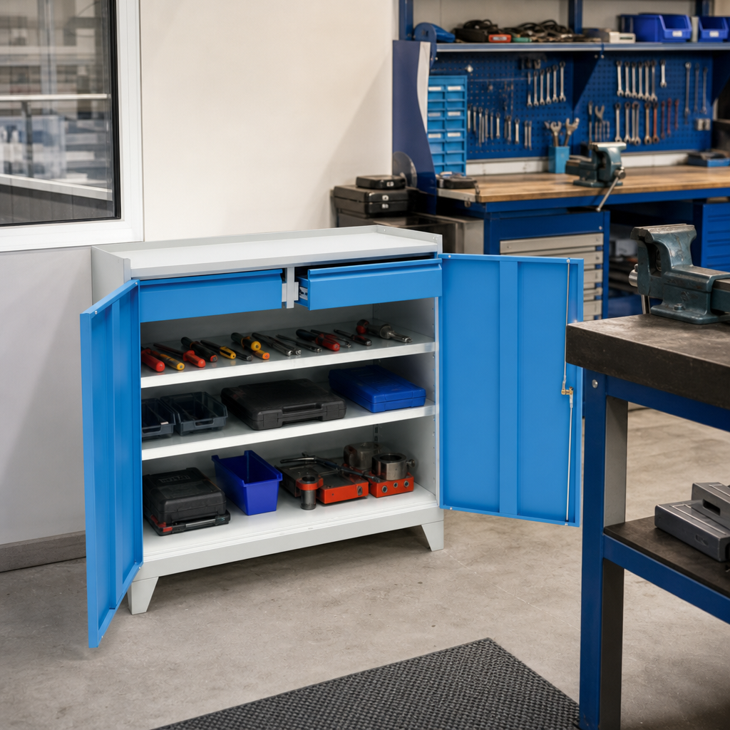 Metal Tool Cupboard on Feet with 2 Drawer Cabinet 1020mm High