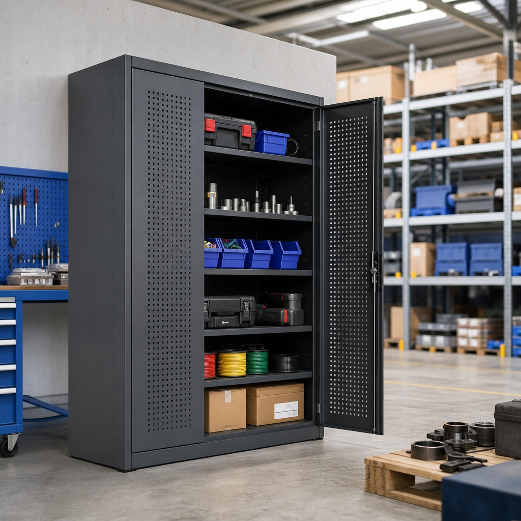 Metal Tool Cupboard with Perforated Doors and Shelves