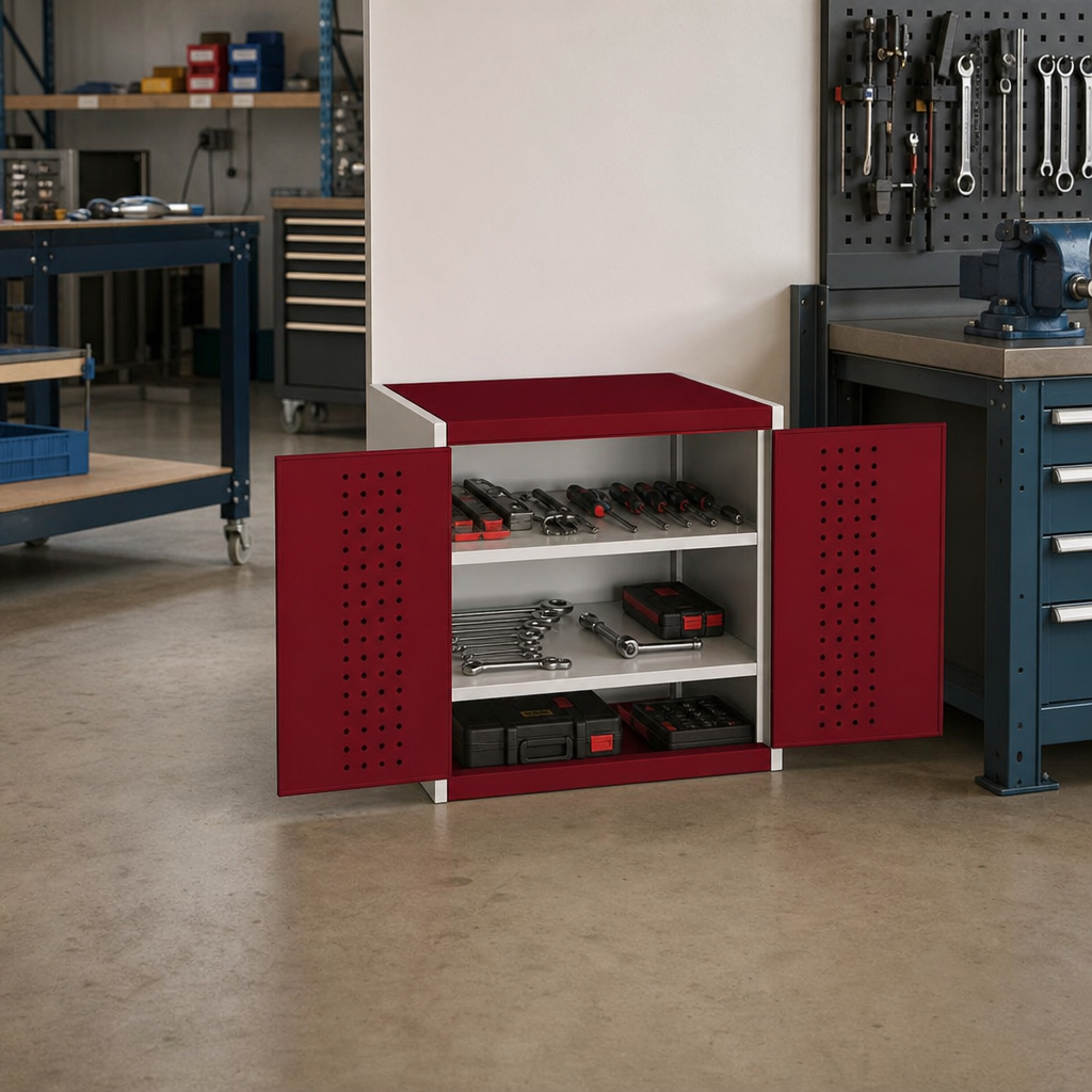 Metal Tool Cupboard with Perforated Doors and Shelves