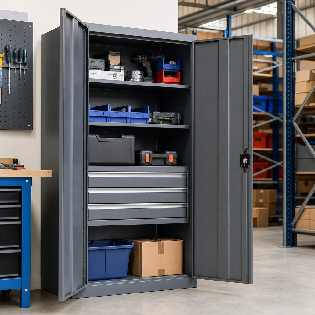 Metal Tool Storage Cupboard with Shelves and Drawers 1050x650mm
