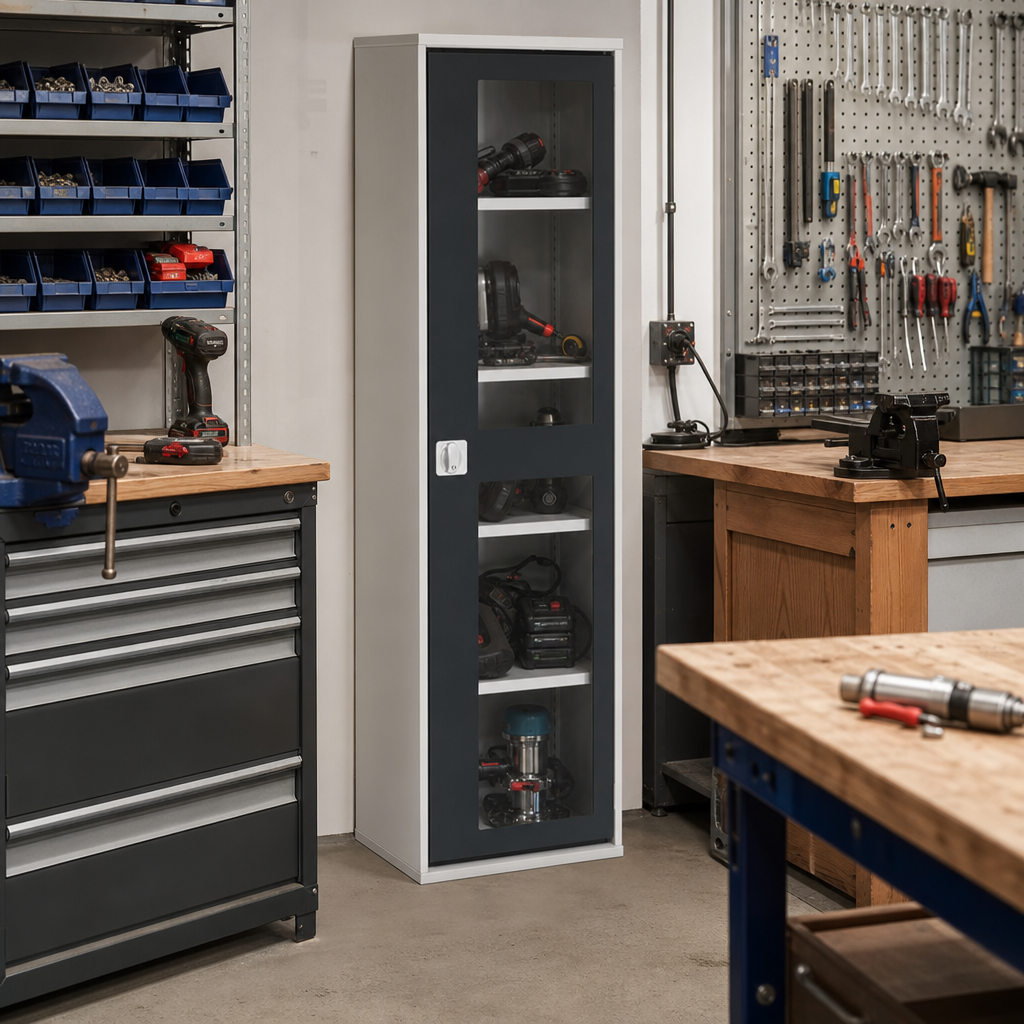 Metal Vision Door Storage Cupboard 525mm Deep